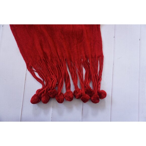 Red Winter Scarf with Pom Pom Tassels - Picture 2 of 5